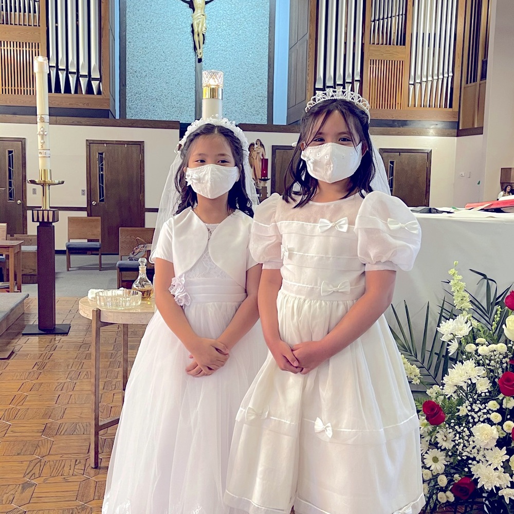 First communion dress and veil